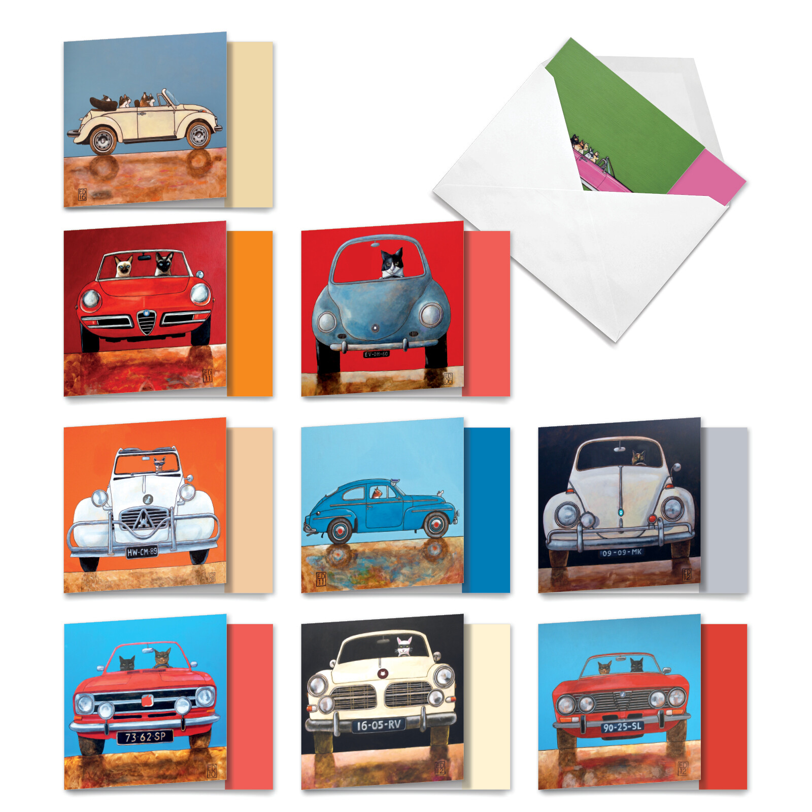10 Assorted All Occasion Blank Note Cards Pack - Car Cats gallery