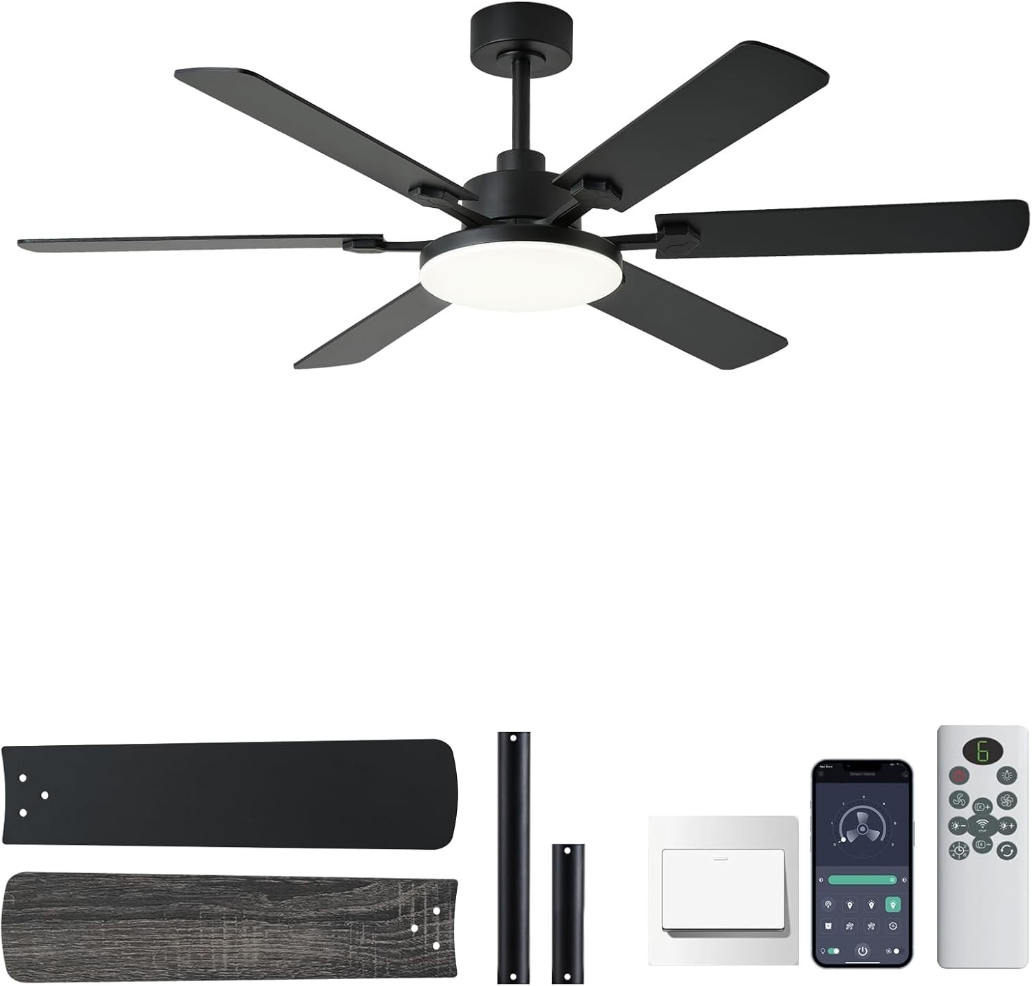 56in Ceiling Fan w/ Light Remote Dimmable LED 6 Speed Reversible Black gallery