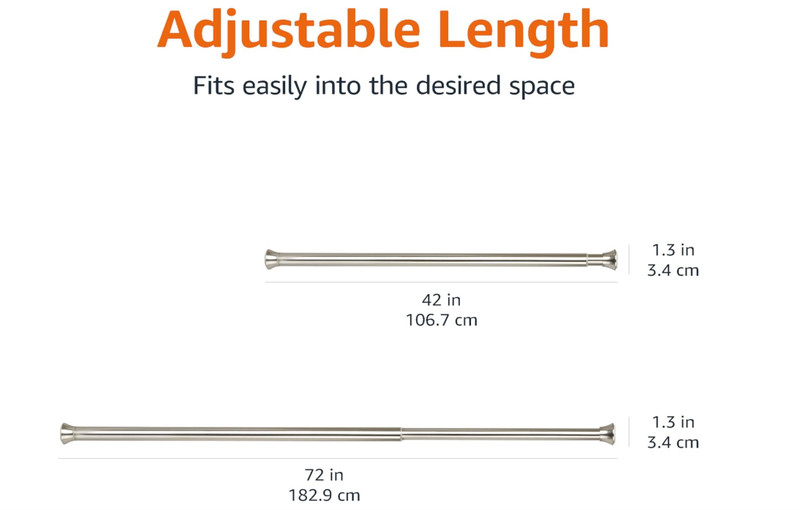 Brushed Nickle Easy install shower curtain tension rod, adjustable length, 42-73 gallery