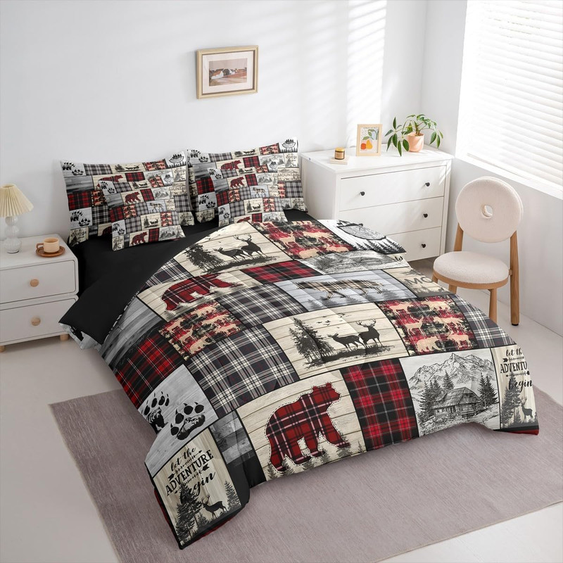 Rustic Cabin Queen Comforter Set 7 Piece Red Black Farmhouse Buffalo Plaid Beddi gallery