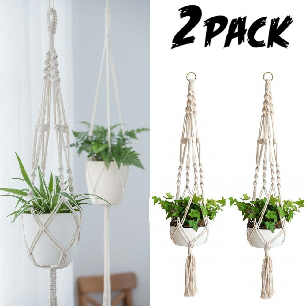 2 Pack Plant Hanger Flower Pot Plant Holder Large 4 Legs Macrame Jute 41 Inch US gallery