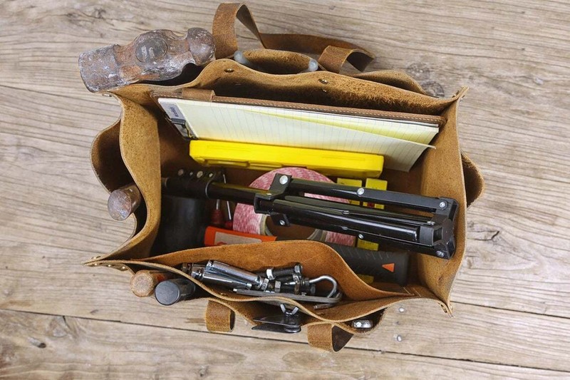 Rustic full grain leather tool bag box vintage leather tool tote bag for men gallery