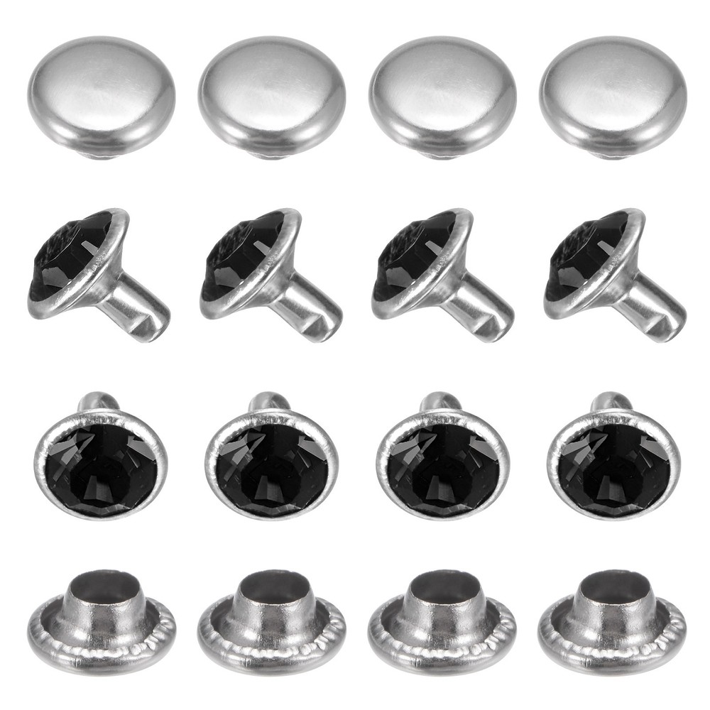 Clear Rhinestone Rivets [50pcs] - Crystal Rivets - [Black - 0.31 IN]