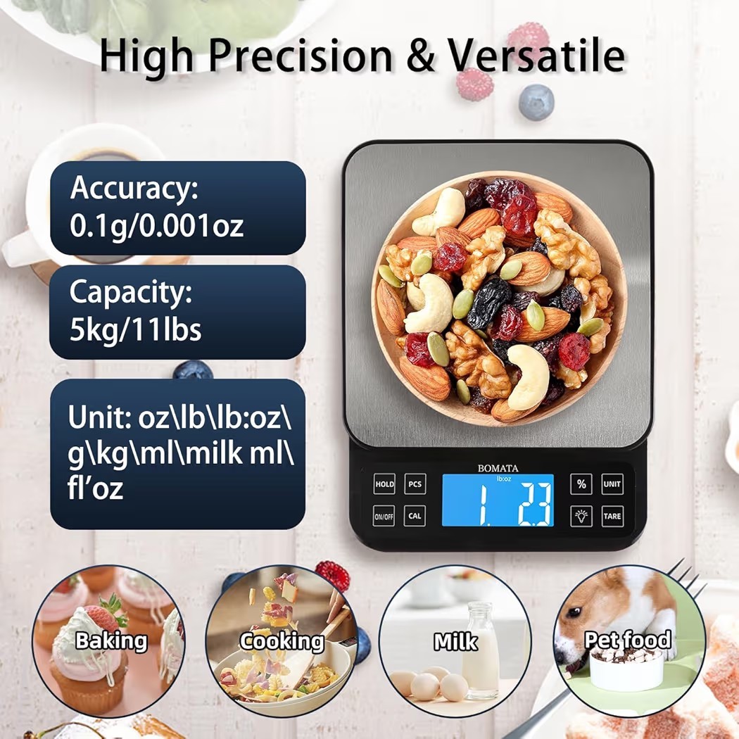 BOMATA Large Kitchen Scale 0.1g/0.001oz High Precision 5kg/11lb gallery