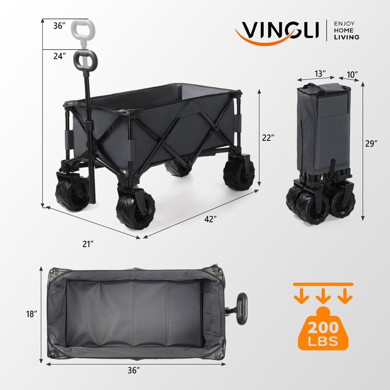 42 Inch Collapsible Folding Wagon With Wheels, Wagon Cart Foldable 225lbs gallery