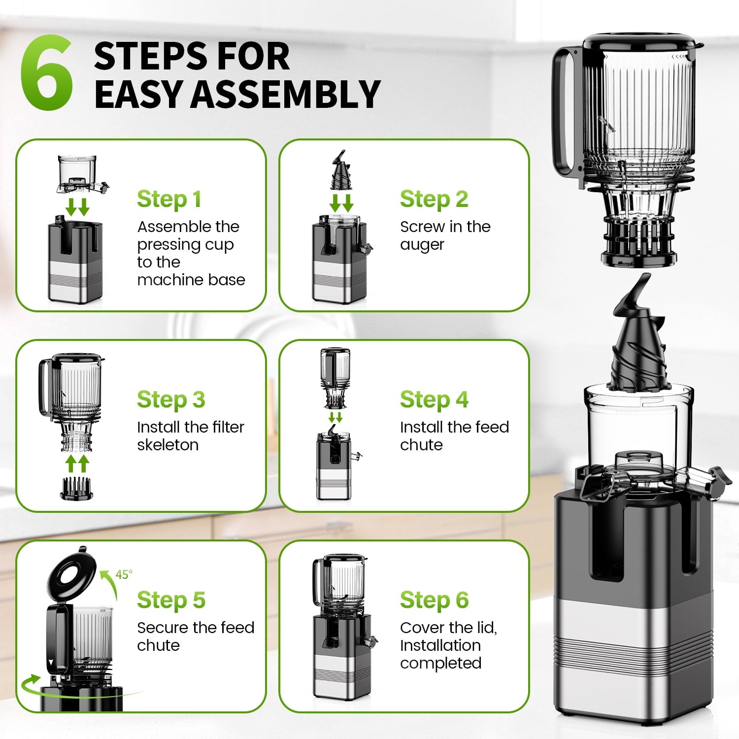 TINANA MP-802T Cold Press Masticating Juicer Machine, 5.4 In Wide Feed Chute, gallery