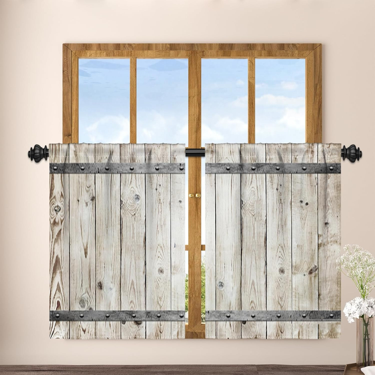 26 X 36 Inch Rustic Wooden Barn Door Kitchen Window Curtains over Sink Vintage W gallery
