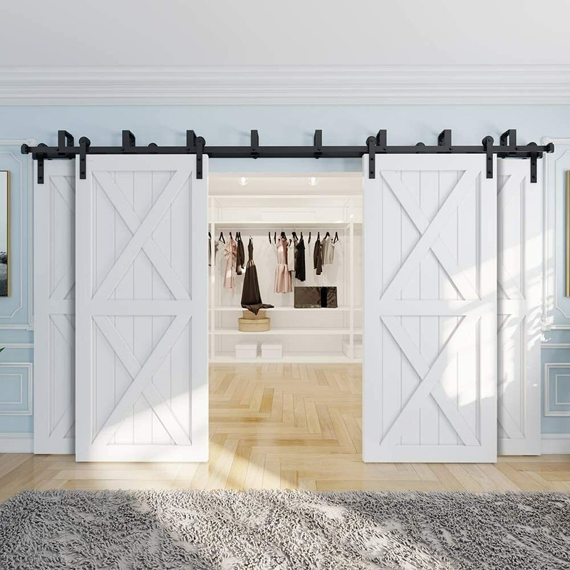 9FT-20FT Bypass Sliding Barn Door Hardware Kit For 4 Doors Closet Track Roller gallery
