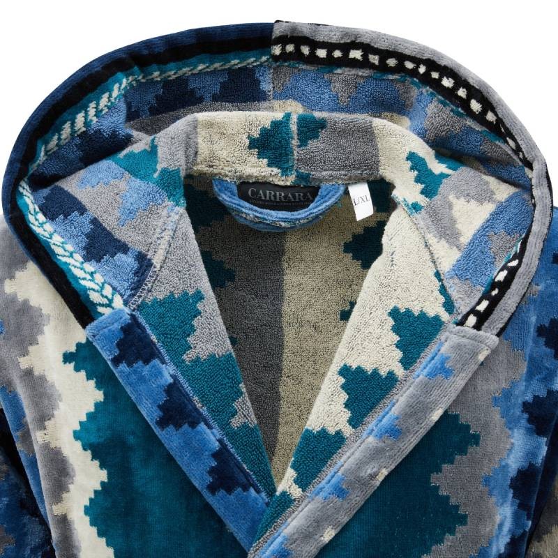 Carrara Zig-Zag Blue Terry Bathrobe with Hood gallery
