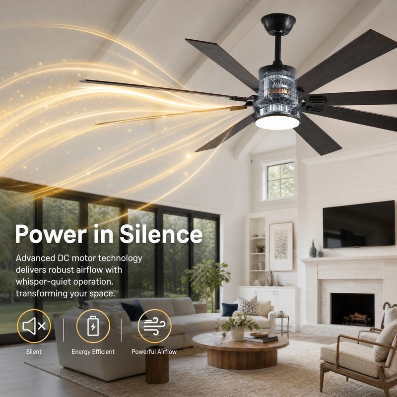 72'' Walnut Black Ceiling Fan with Light & Remote 6 Speeds 3CCT Reversible Motor gallery