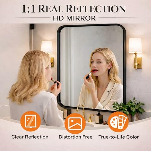 60x40 Bathroom Mirror for Over Sink Wall, Rounded Rectangle 60"L x 40"W Black gallery