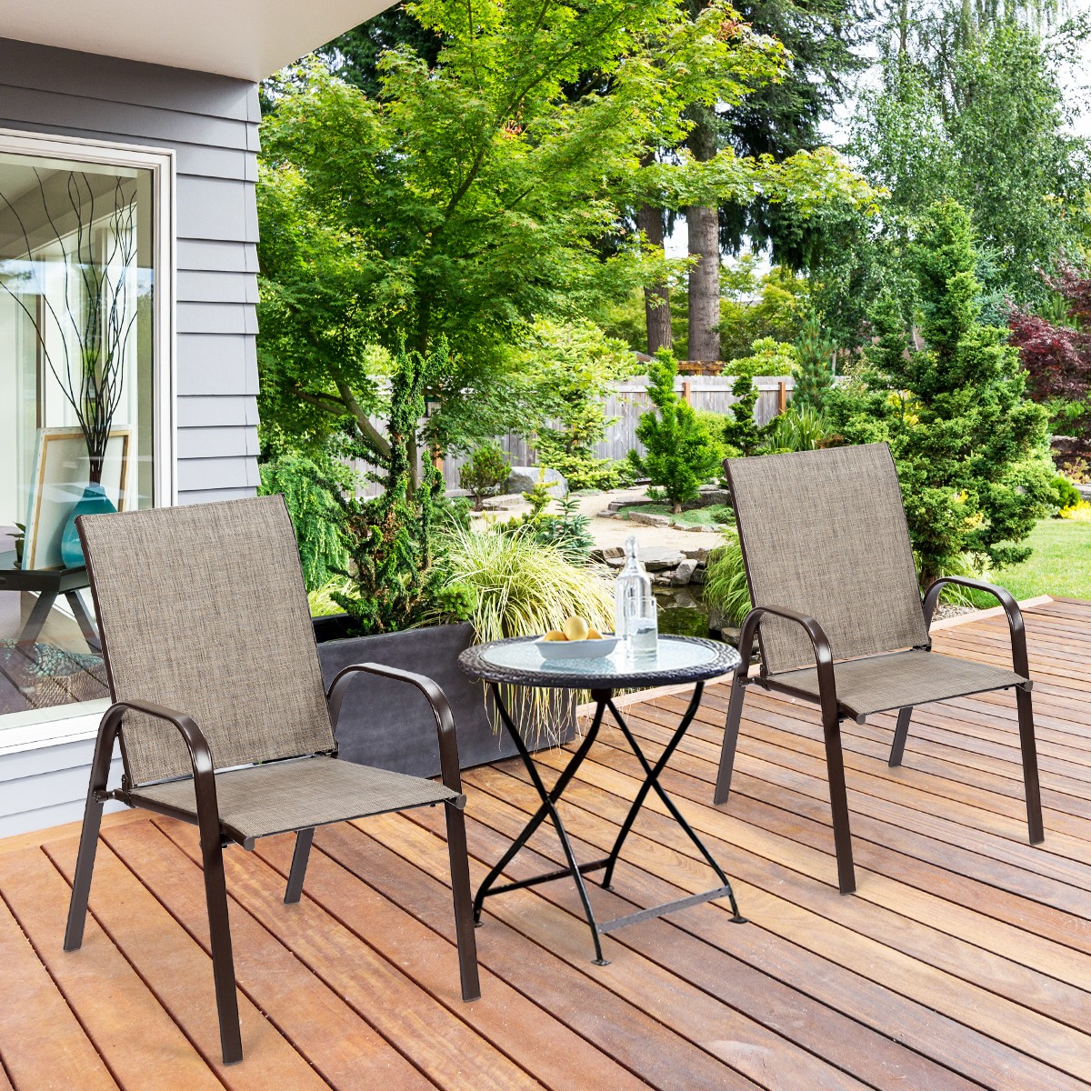 2PCS Patio Chairs Outdoor Dining Chairs with Armrest for Porch Backyard gallery