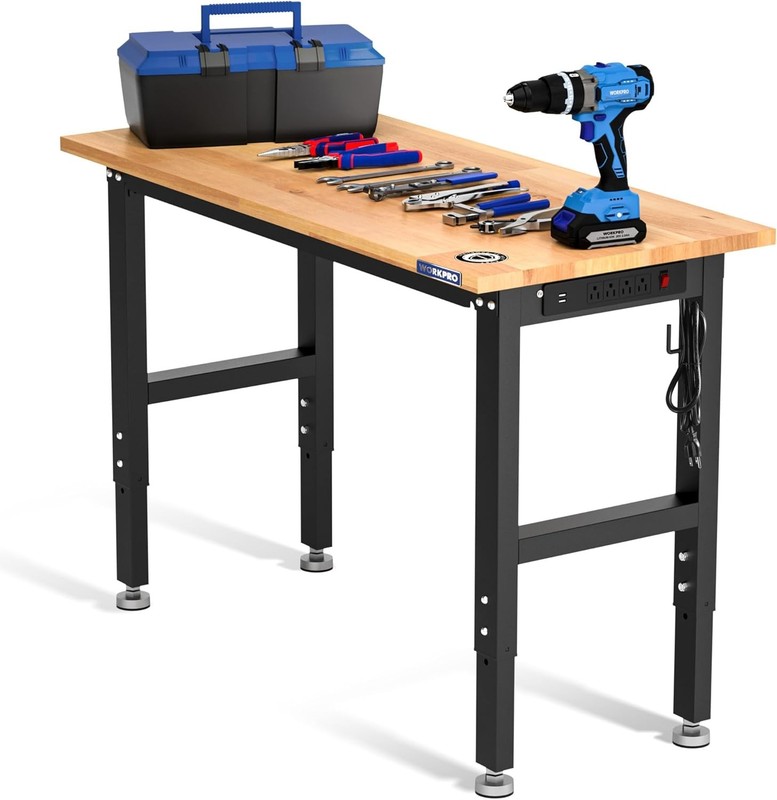 WORKPRO 48" Adjustable Workbench, Rubber Wood Top Heavy-Duty Workstation gallery