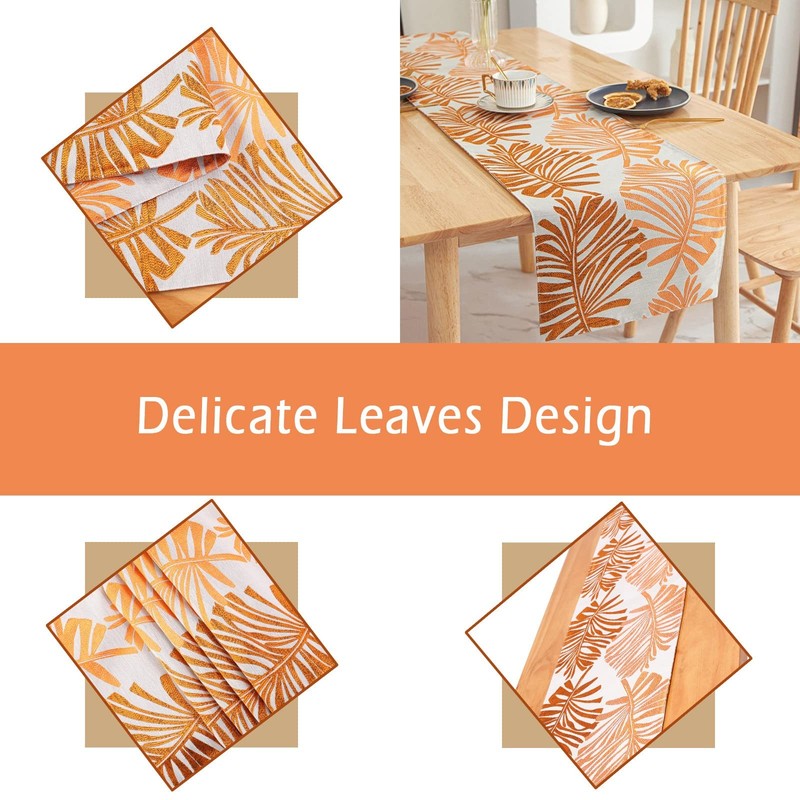Orange Leaf Table Runner 12x70 Inch Reversible Polyester Kitchen Dining gallery