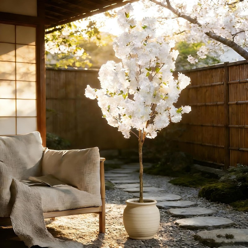 6FT Artificial Cherry Blossom Tree, Realistic Fake Cherry Blossom Tree in Pot... gallery