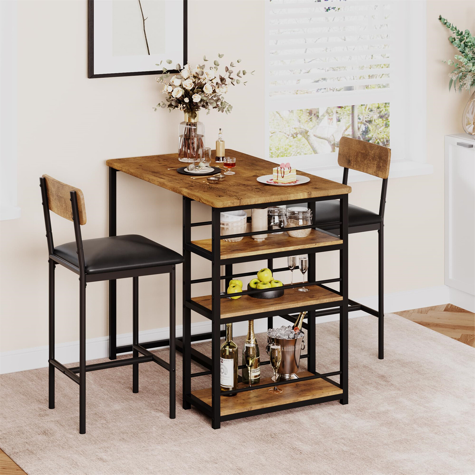 ✅Dining Table Set for 2 Kitchen Table Set with 2 Upholstered Chairs Pub Table Se gallery