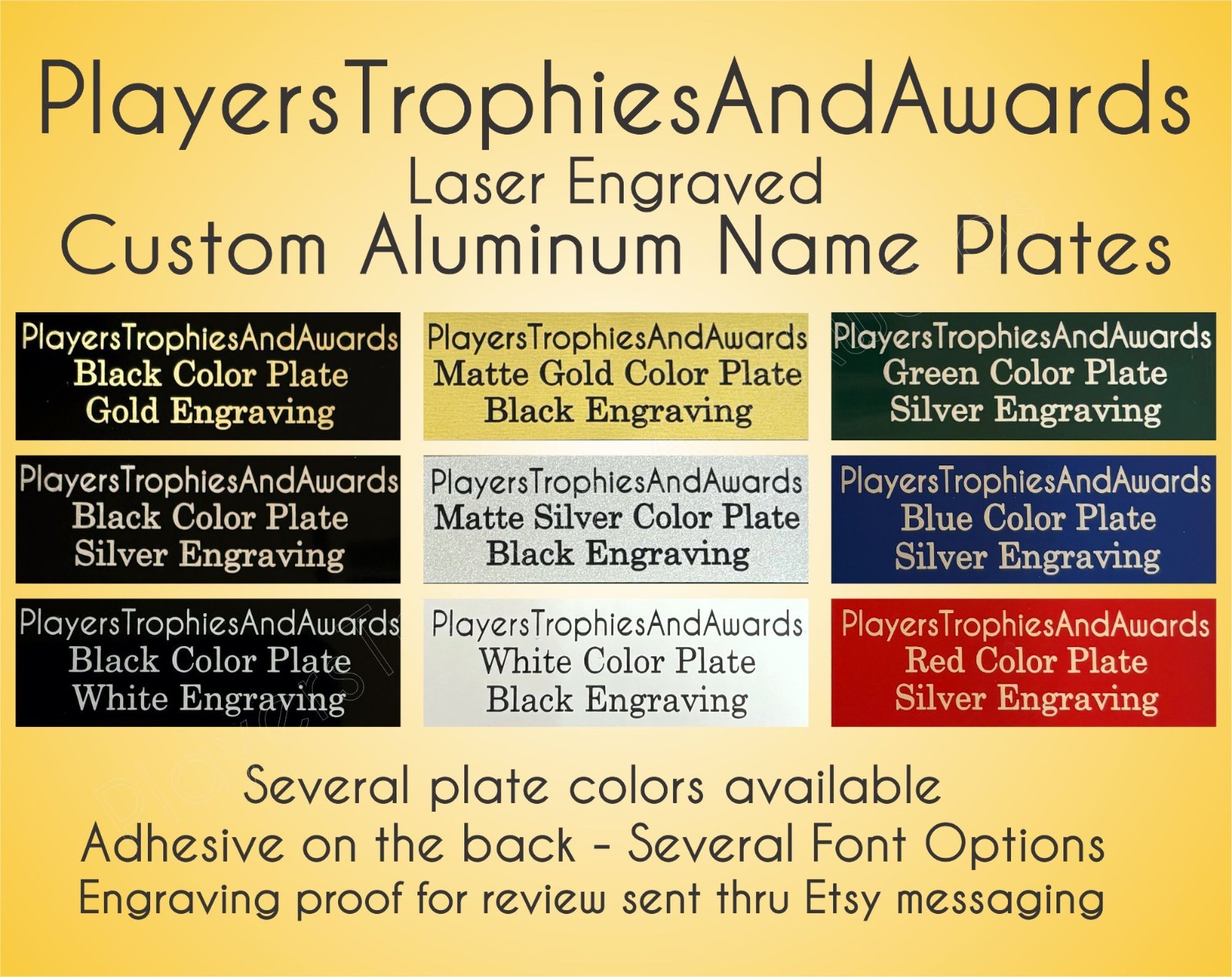 Engraved Name plate ALUMINUM Custom laser Engraving CHOICE of size proof inc PTA gallery