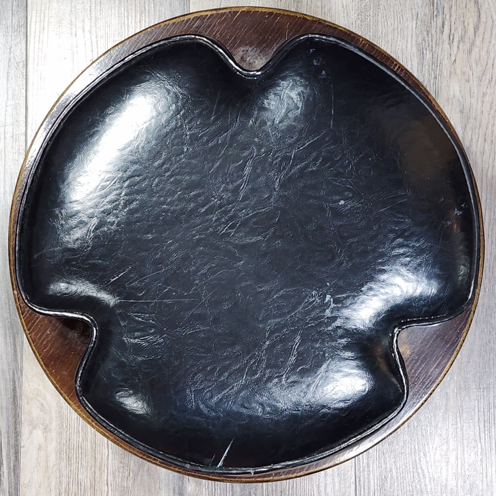 Vintage Stacking Foot Stool Ottoman Black 70s MCM 18” Round Seat gallery