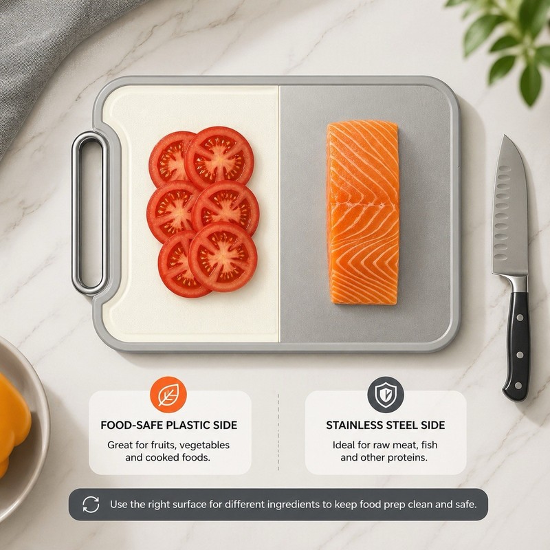 Stainless Steel Cutting Board Double Sided 304 Steel & Food-Grade PP Large Chop gallery