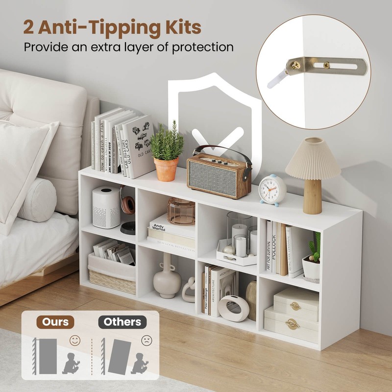 8-Cube Bookcase Bookshelf with 2 Anti-Tipping Kits Storage Organizer Rustic gallery