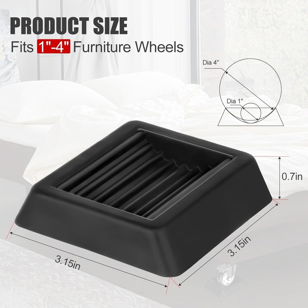 Bed Stoppers to Prevent Sliding - 8 Pack Furniture Wheel Stopper for Black