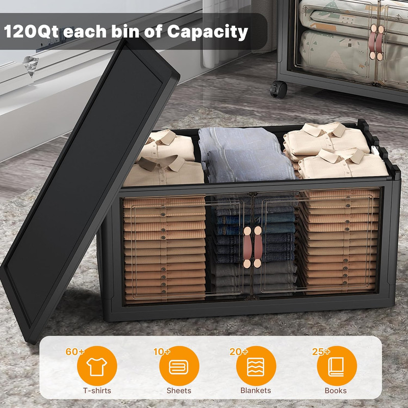 Extra Large Stackable Storage Bins with Lids & Wheels & Door,Foldable Collapsibl gallery