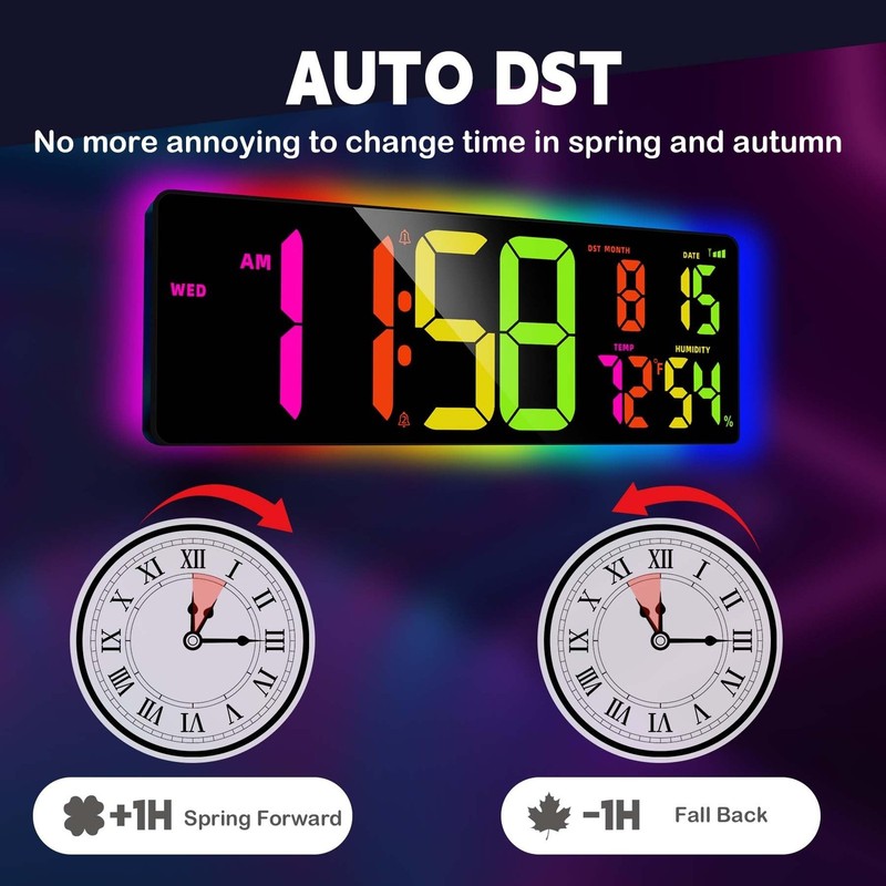 Large Digital Wall Clock 16.5", Count Down Timer, Bluetooth Sync Time, Alarm,... gallery