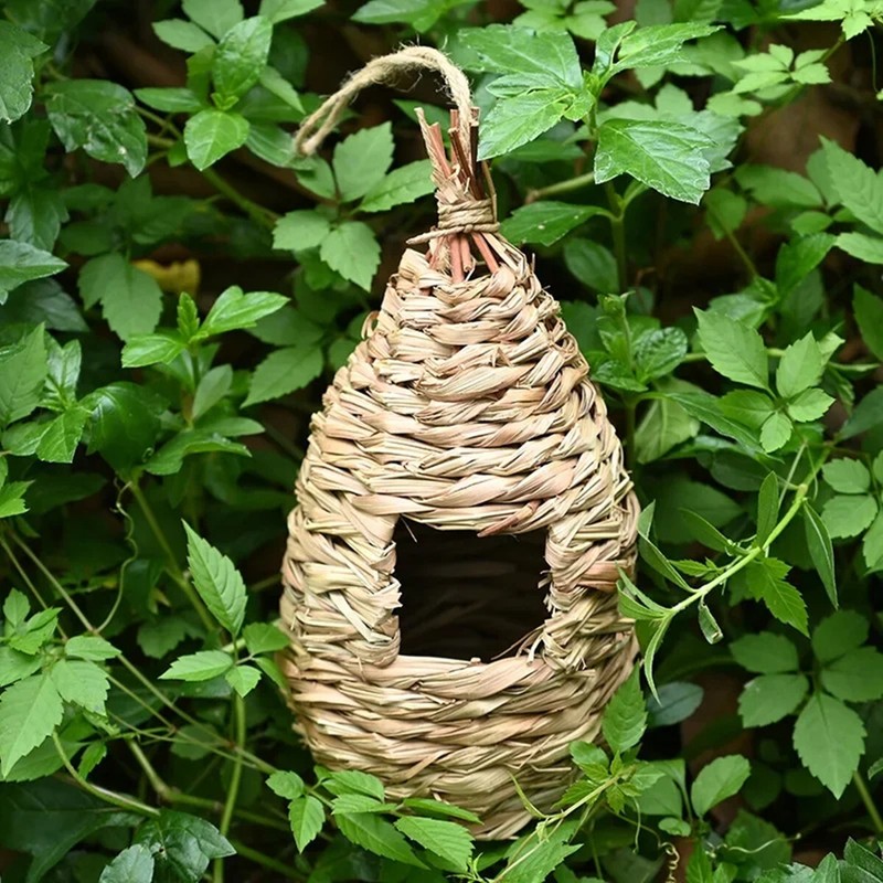 3Pack Handwoven Straw Hanging Hummingbird House Grass Bird Nest Bird Feeder gallery