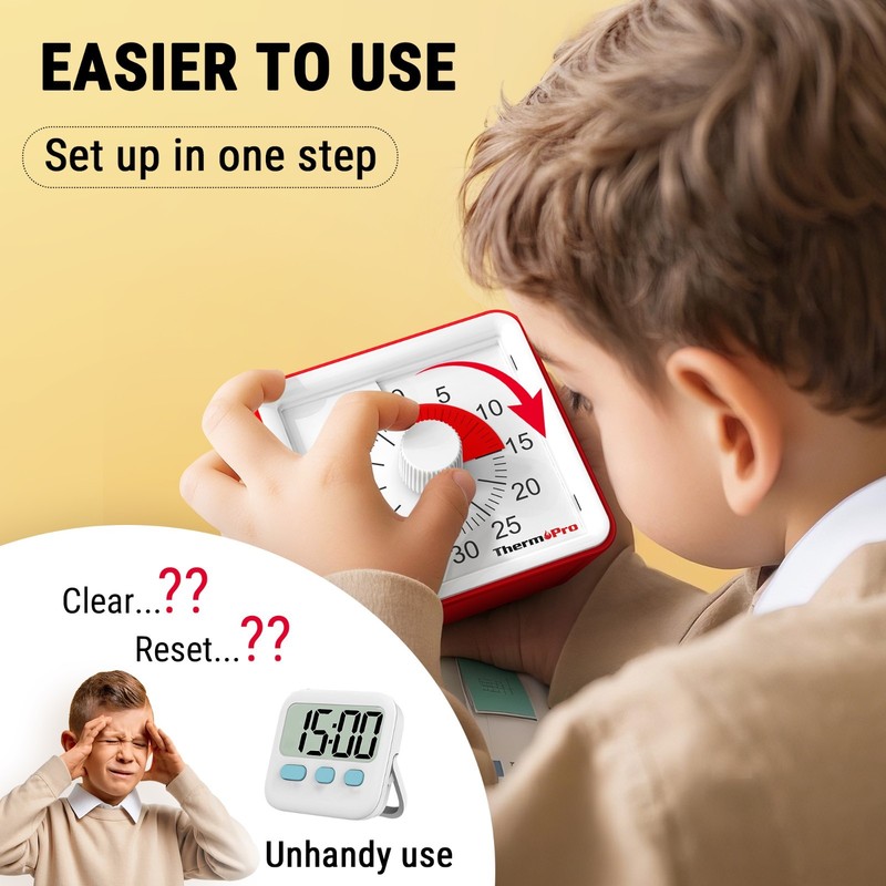 ThermoPro TM021 60 Min Visual Kitchen Timer Red Dial Cooking Baking Timer gallery