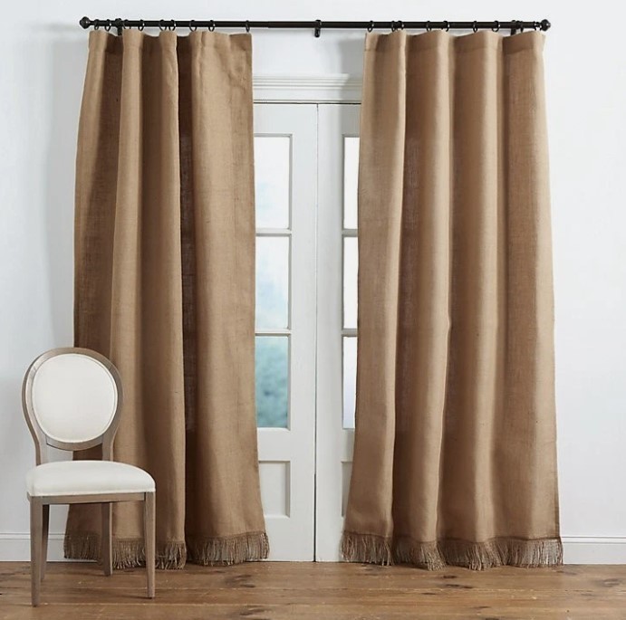 Ballard Designs Fringed Burlap Drapes Neutral Set 2 Jute 54x 108 Pair Rare🦩 gallery