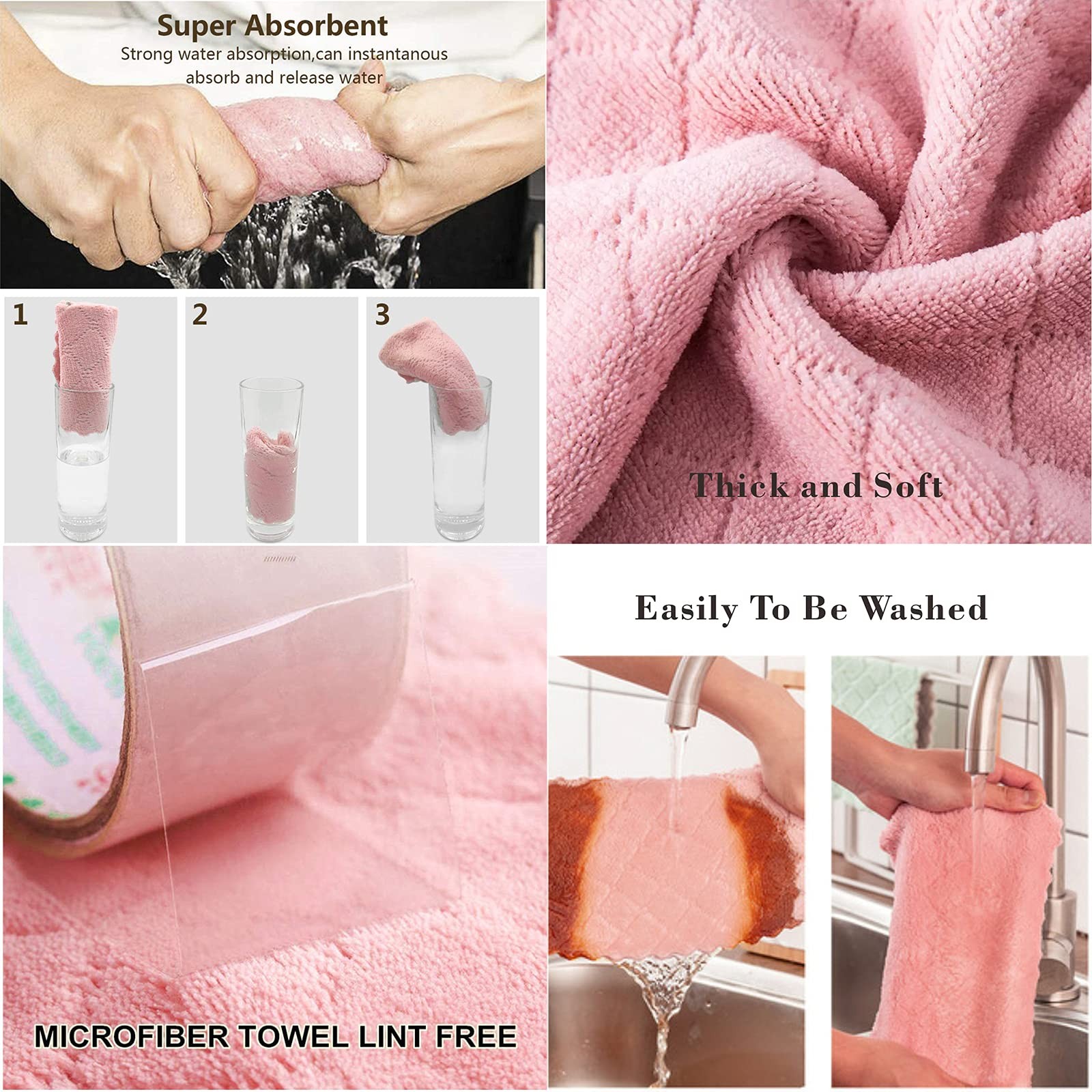 10 Pack Kitchen Cloth Microfiber Dish Towels Washcloths Super Absorbent Coral gallery