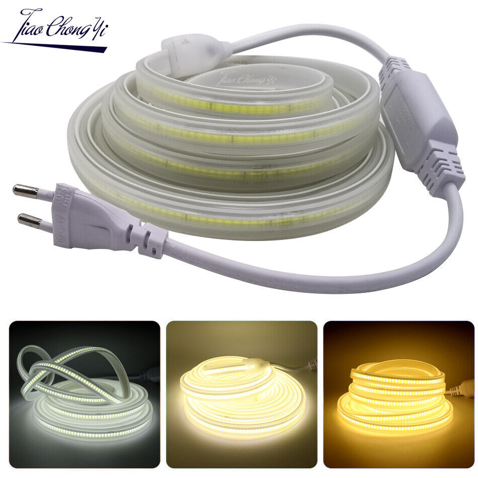220V COB LED strip Flexible Waterproof Outdoor Tape white wram white EU plug gallery