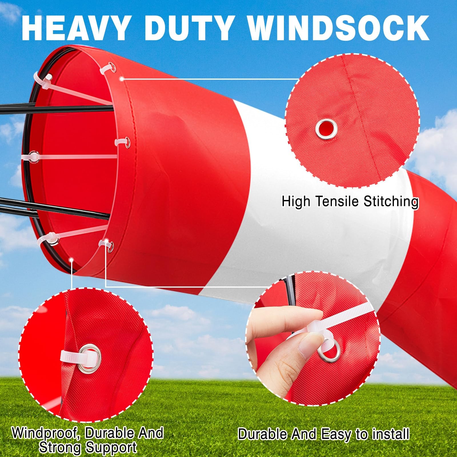 2 Pcs 8" X 36" Replacement Windsock Airport Wind Socks X 36", Red, white gallery