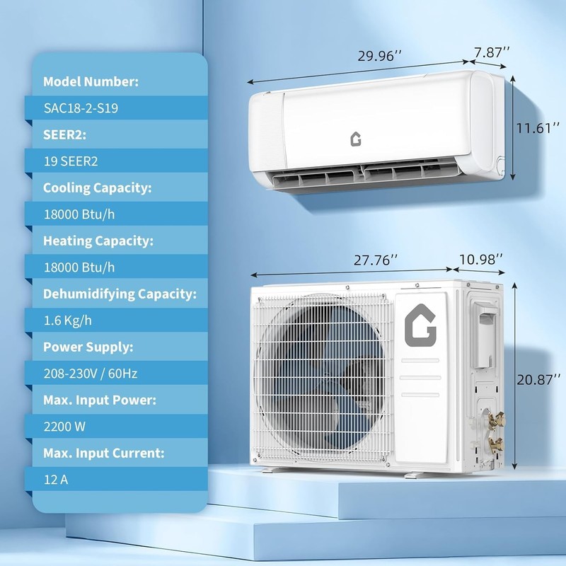 18000 BTU Energy Efficient Mini Split Air Conditioner w/ Heat Pump 19 SEER2 230V gallery