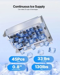 Commercial Ice Maker Machine, 120Lbs/24H with 33Lbs Storage, 45 Cubes per Cycle