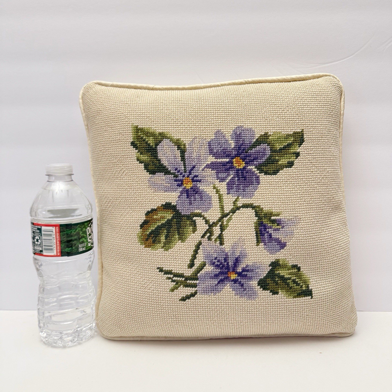 Vintage Purple Violets Flower Floral Square Needlepoint Pillow 12x12 in. gallery