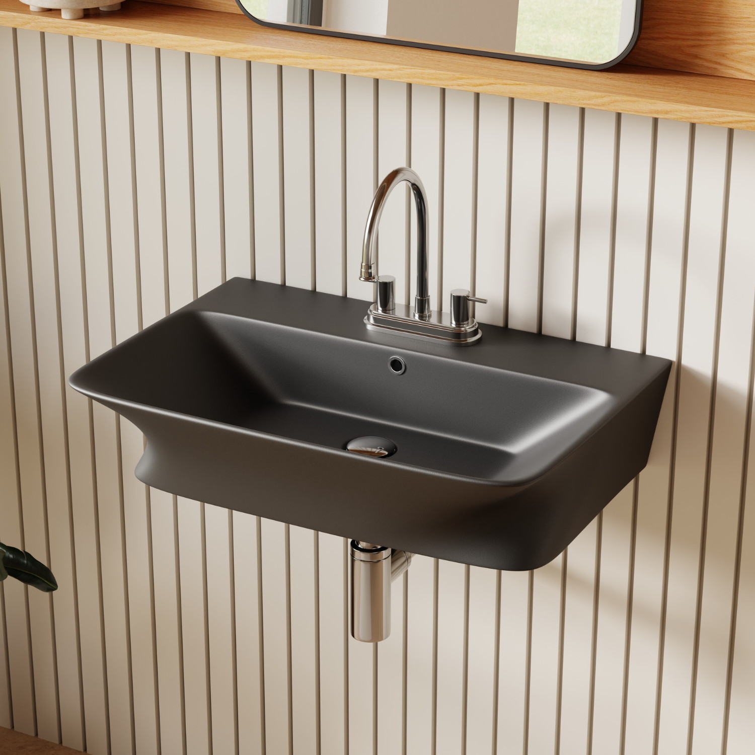 24" Matte Black Wall Mount Bathroom Sink 4" Centerset with Overflow & 3 Holes gallery