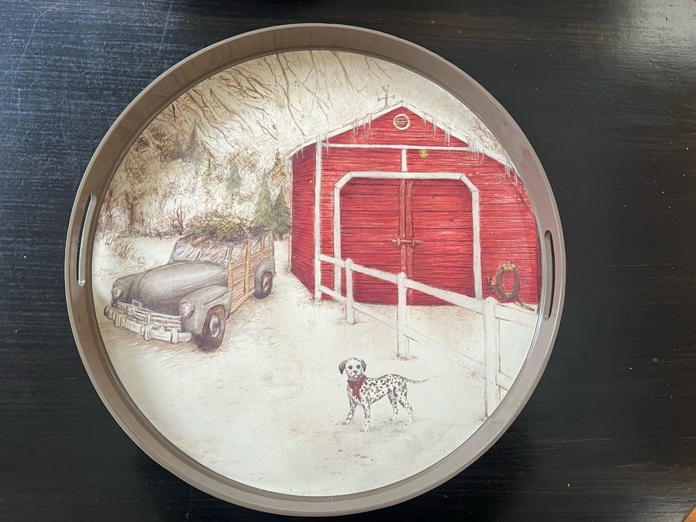 Rock Flower Paper Large Melamine Winter Christmas Scene Serving Tray Retired