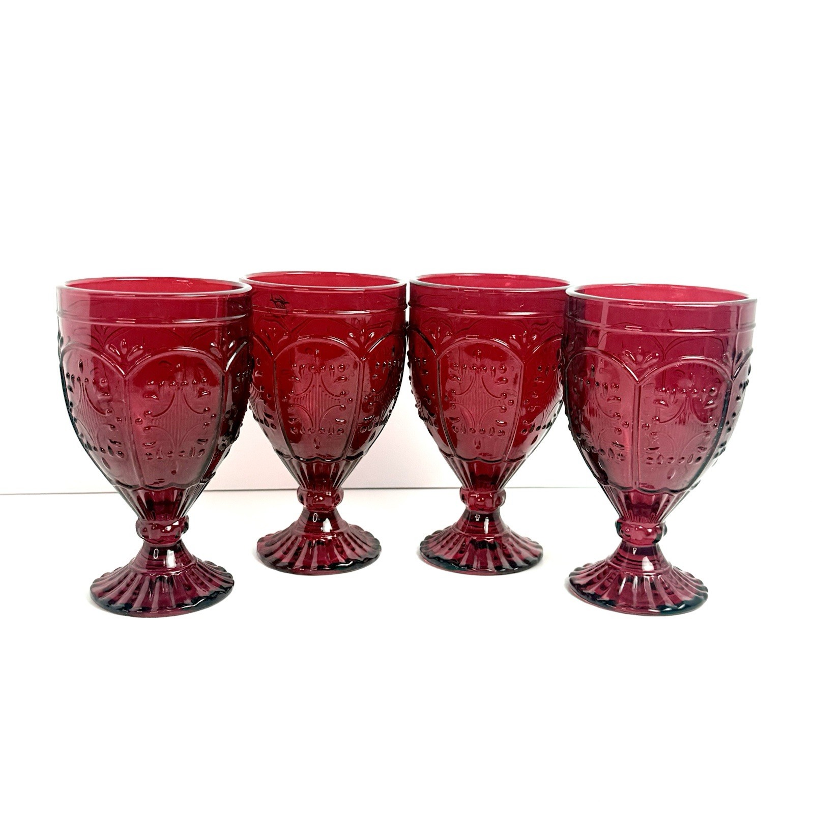 Fitz and Floyd Trestle Ruby Red Water Wine Goblets 12 Oz Set 4 Vintage Style gallery
