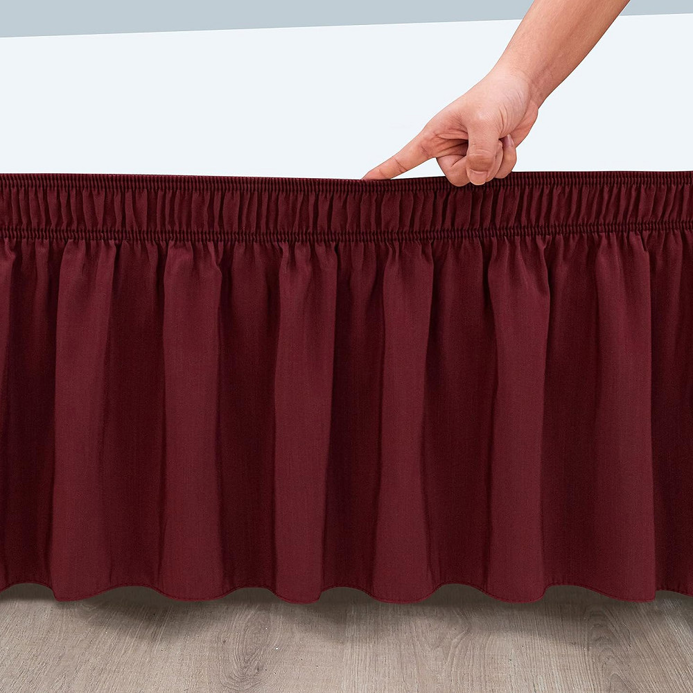 Wrap Around Pleated Bed Skirt Dust Ruffle Elastic Bedding Frame Cover w 15" Drop gallery
