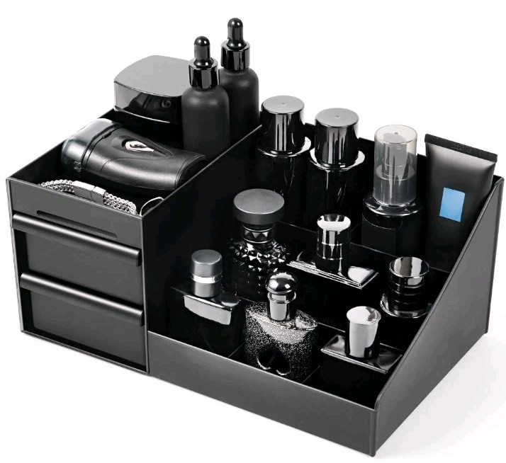 Cologne Organizer for Men, Countertop Bathroom Organizer with Drawers, Black gallery
