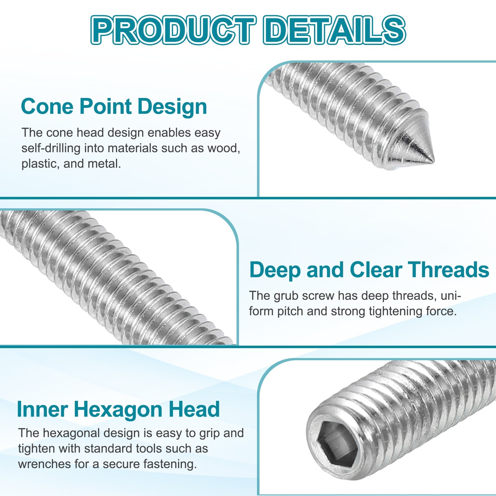 60Pcs M5x20mm Set Screws, 304 Stainless Steel Cone Point Hex Socket Grub Screw gallery