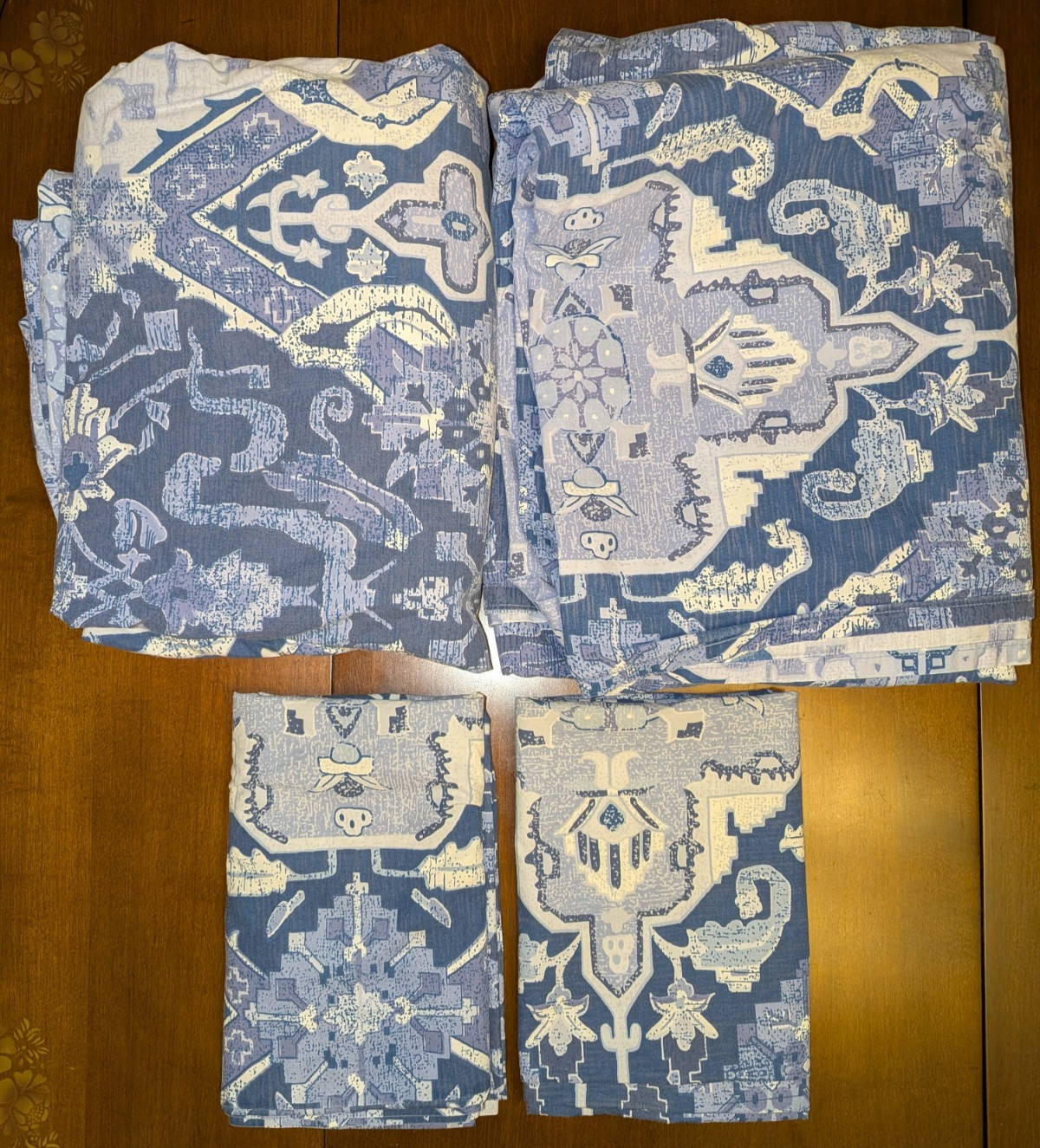 Ralph Lauren YASMINE Blue Sheet SET Aztec, Southwest Paisley Vtg 90s **READ gallery