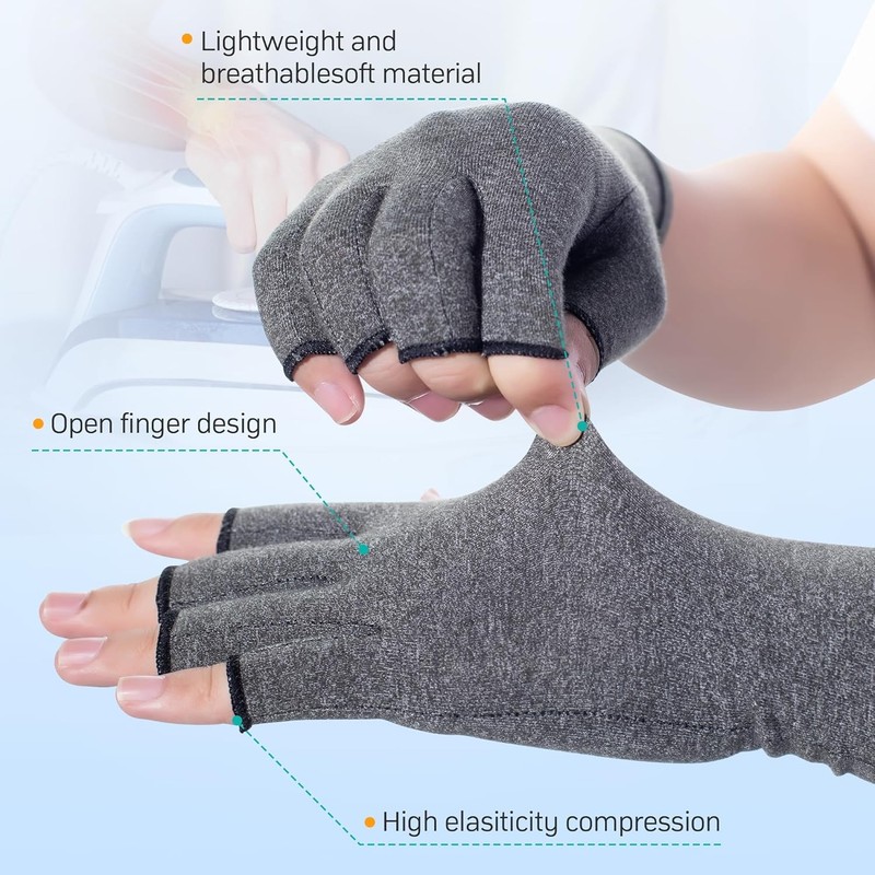 Compression Arthritis Gloves, 2 Pairs Fingerless Hand Support Wrist Brace for gallery