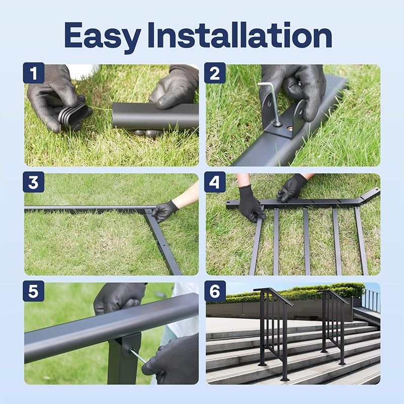 2Pack 2 Step Galvanized Steel Step Handrail Stair Railing Outdoor Deck Hand Rail gallery