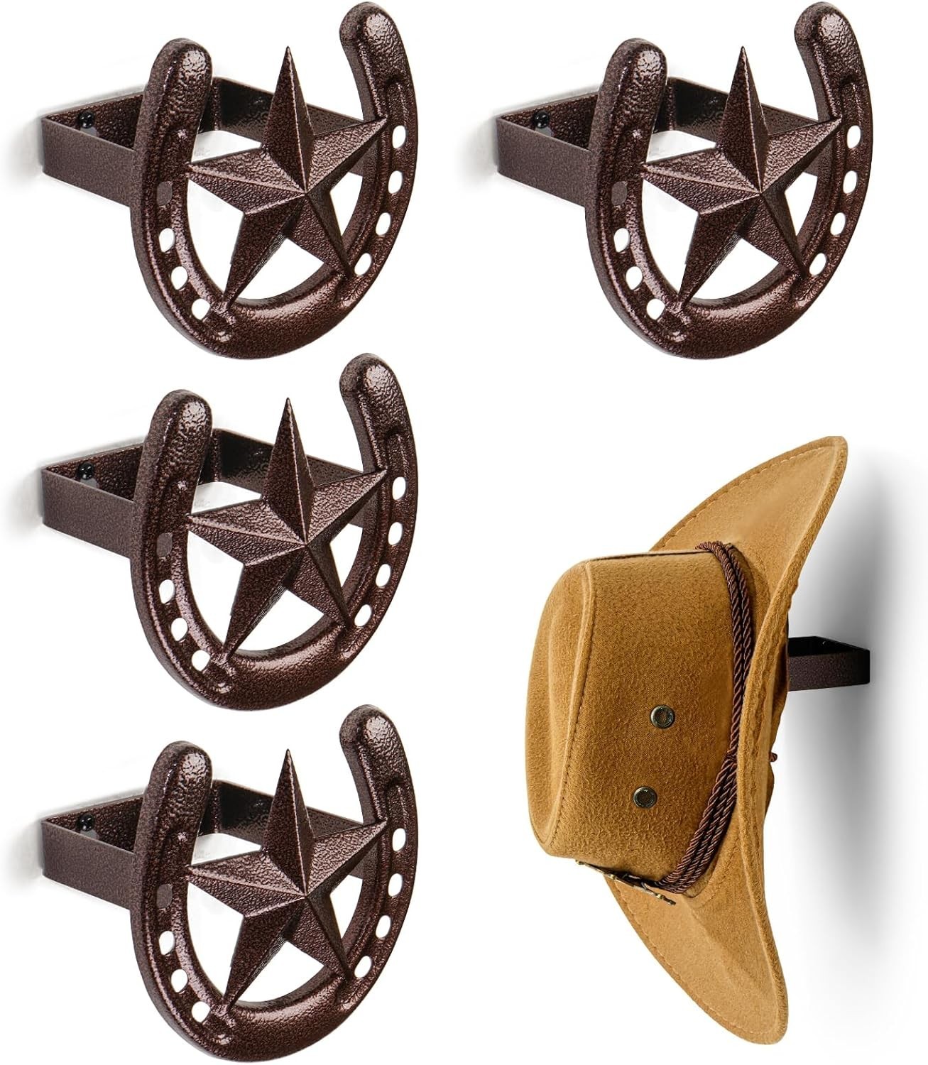 Cowboy Hat Hanger Wall Mount, 4 Pack Cowboy Hat Rack, Metal Horseshoe Hook, Hors gallery