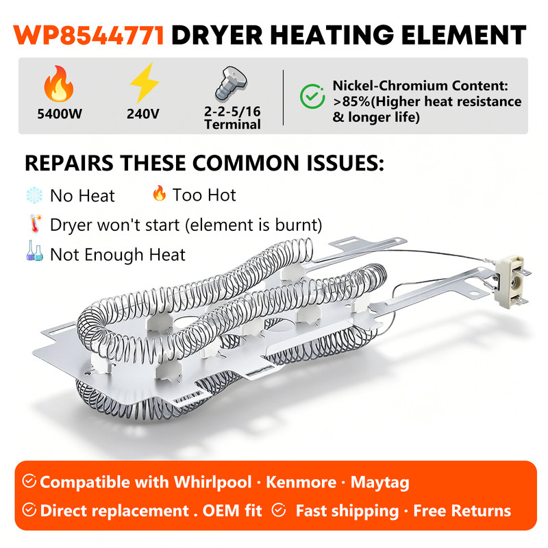 DE771 for 8544771 Whirlpool Kenmore Kitchenaid Dryer Heating Element Heater gallery