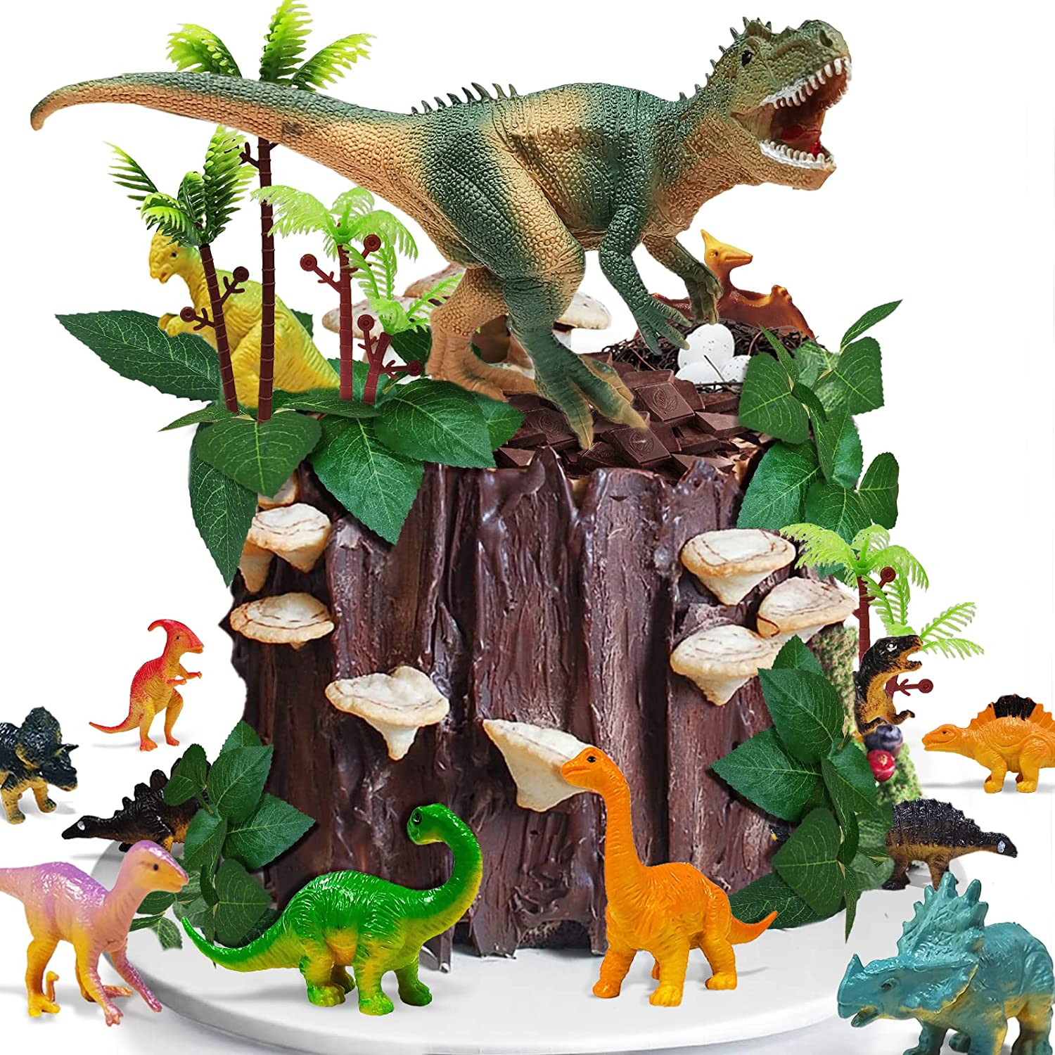 26 PCS Dinosaur Cake Toppers Dinosaur Eggs Leaves Trees Cake Decorations Birthda gallery