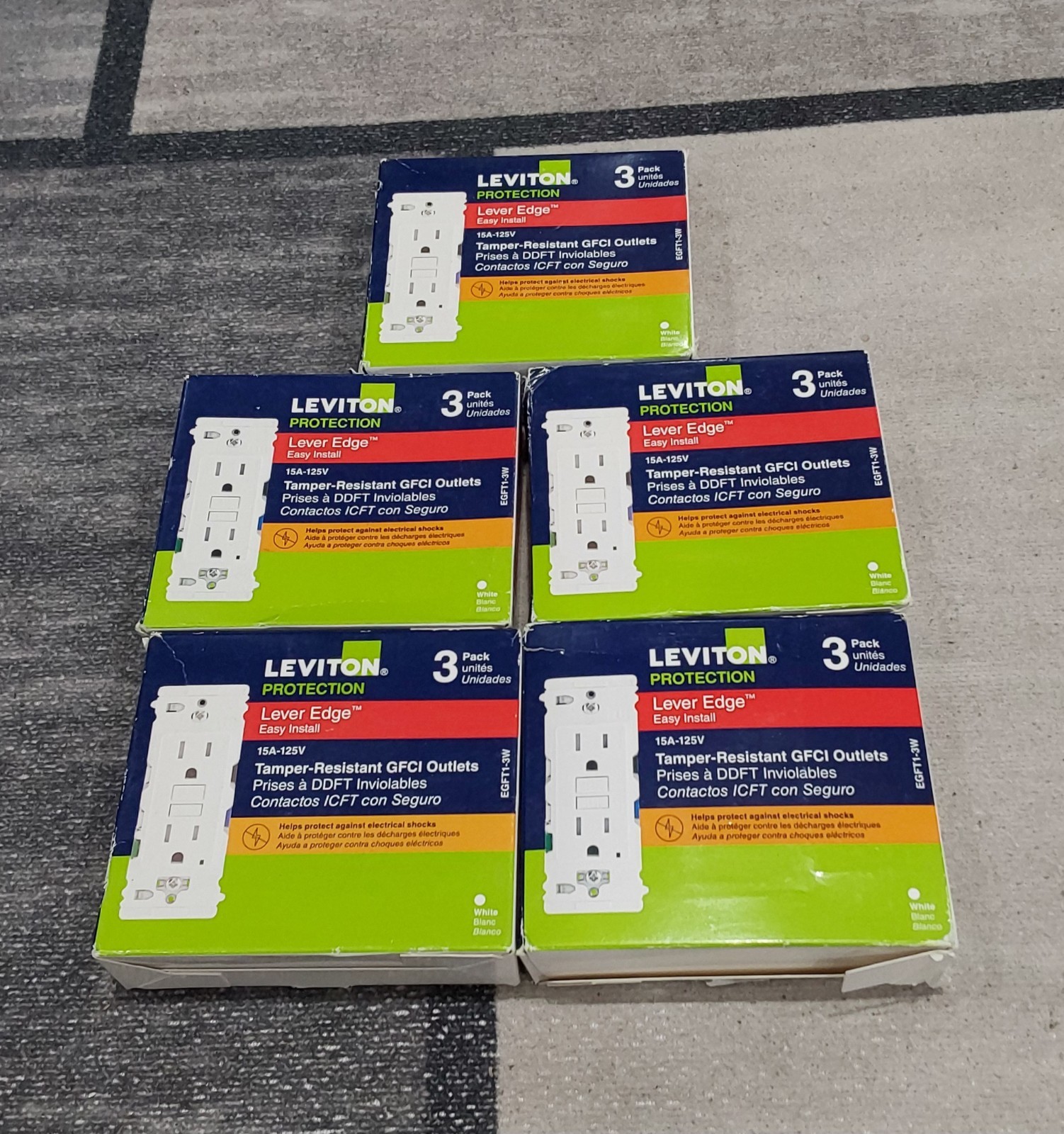 Leviton Tamper Resistant GFCI Duplex 15A 125V White 3 Pack EGFT1-3W LOT OF 5 NEW gallery