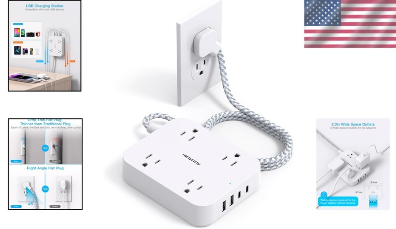 Listed 5ft Flat Plug Power Strip - 4 AC & USB Ports for Ultimate Convenience gallery